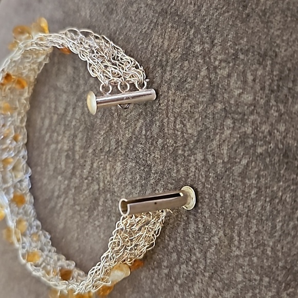 Vintage Sterling Silver Wire Wrapped Birdnest Amber Chip Bracelet - Picture 8 of 9